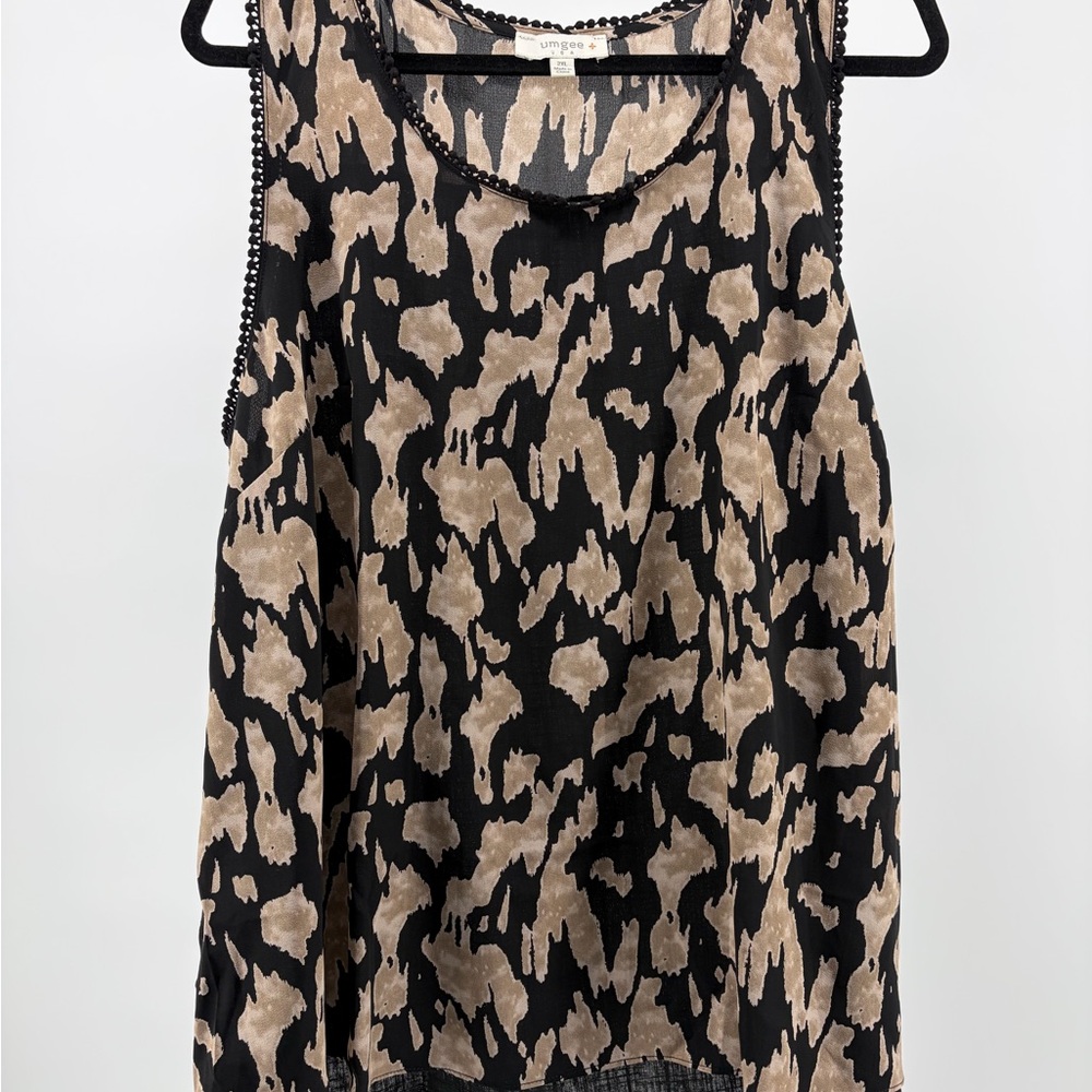 Umgee Leopard Tank Women 2X Sleeveless Flowy, Linen Blend